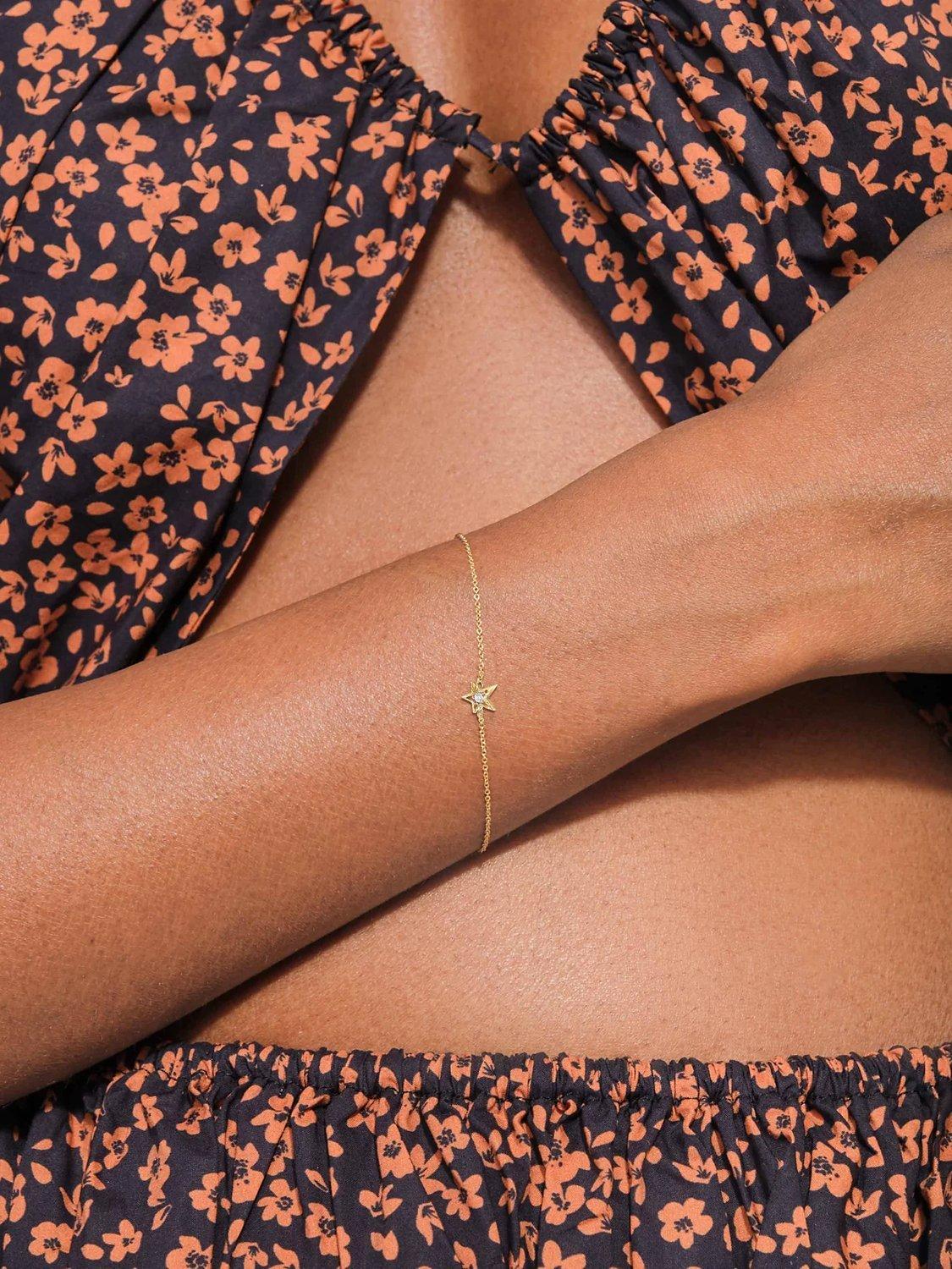 Product image 5 of 6, which shows Edge of Ember 14ct Gold Diamond Star Bracelet, Yellow Gold