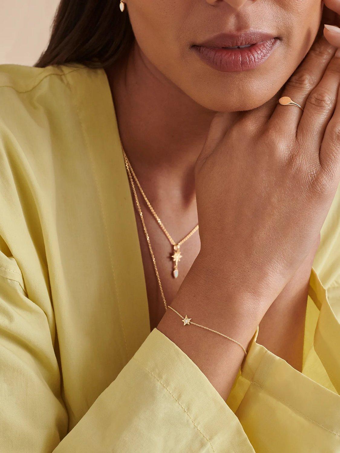 Product image 4 of 6, which shows Edge of Ember 14ct Gold Diamond Star Bracelet, Yellow Gold