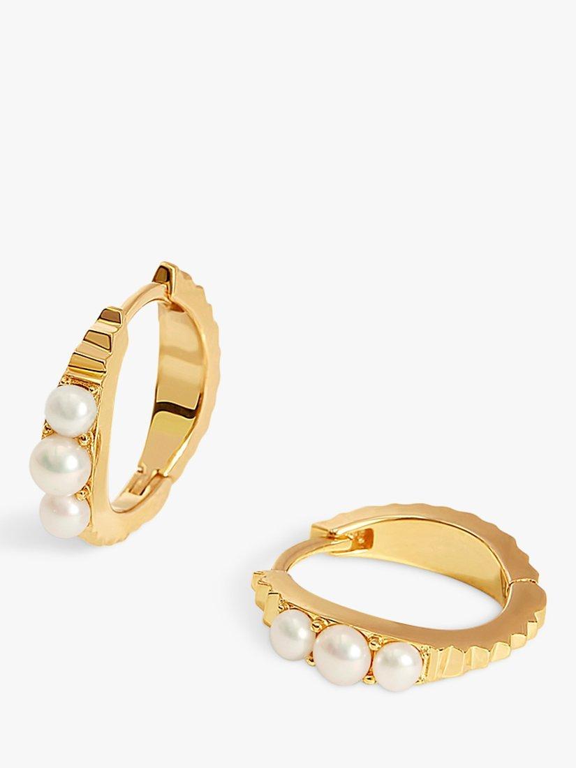 Product image 1 of 5, which shows Edge of Ember Freshwater Pearl Hoop Earrings, Gold