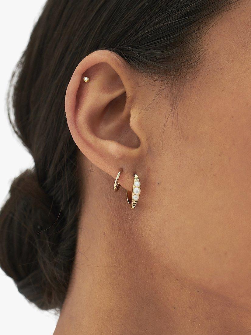Product image 2 of 5, which shows Edge of Ember Freshwater Pearl Hoop Earrings, Gold