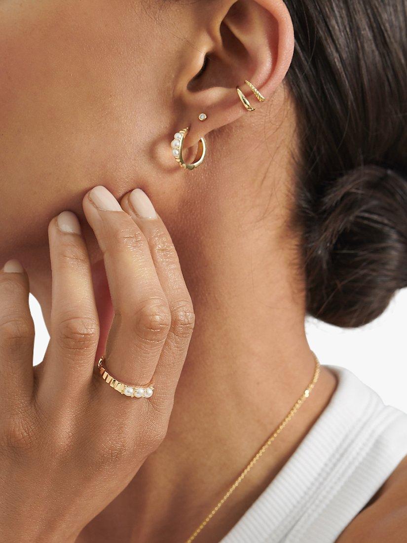 Product image 3 of 5, which shows Edge of Ember Freshwater Pearl Hoop Earrings, Gold