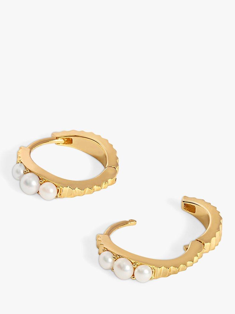 Product image 4 of 5, which shows Edge of Ember Freshwater Pearl Hoop Earrings, Gold