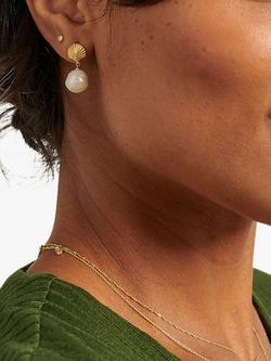 Edge of Ember Ocean Shell Freshwater Pearl Drop Earrings - view 2, Yellow Gold