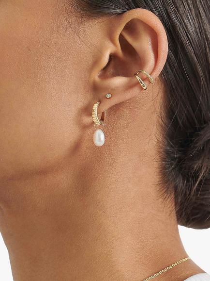 Edge of Ember Summer Freshwater Pearl Charm Drop Earrings, Gold - view 2, Yellow Gold