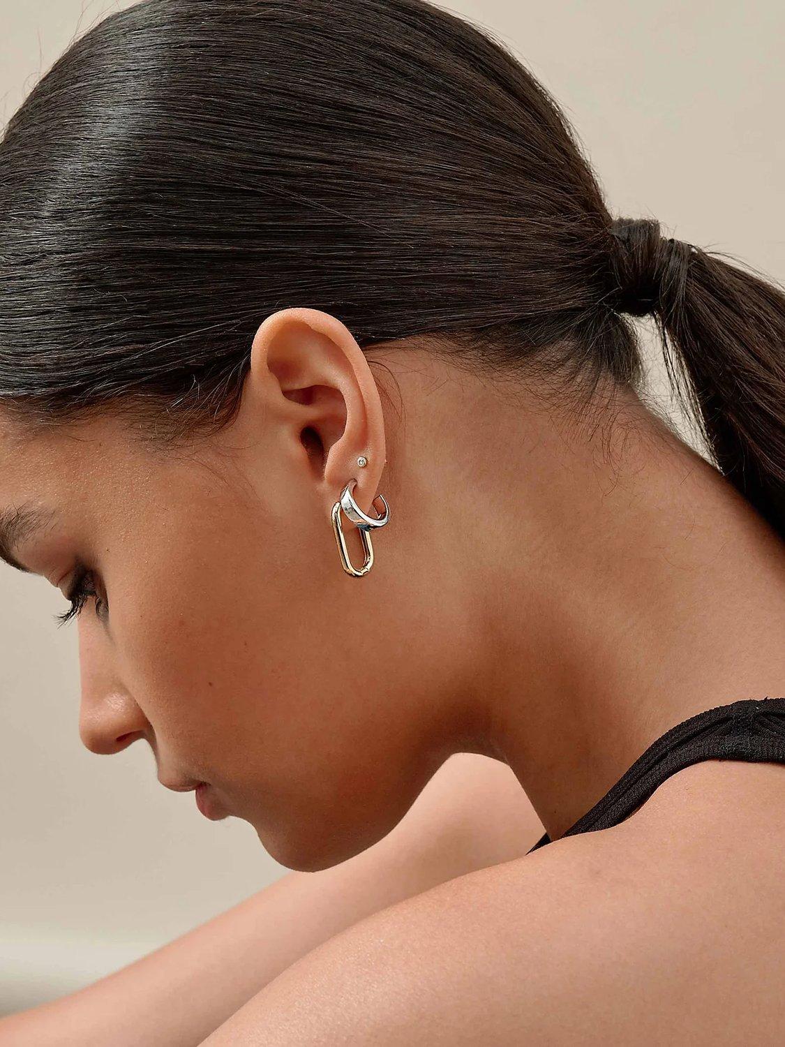 Edge of Ember Elongated Hoop Earrings, Yellow Gold