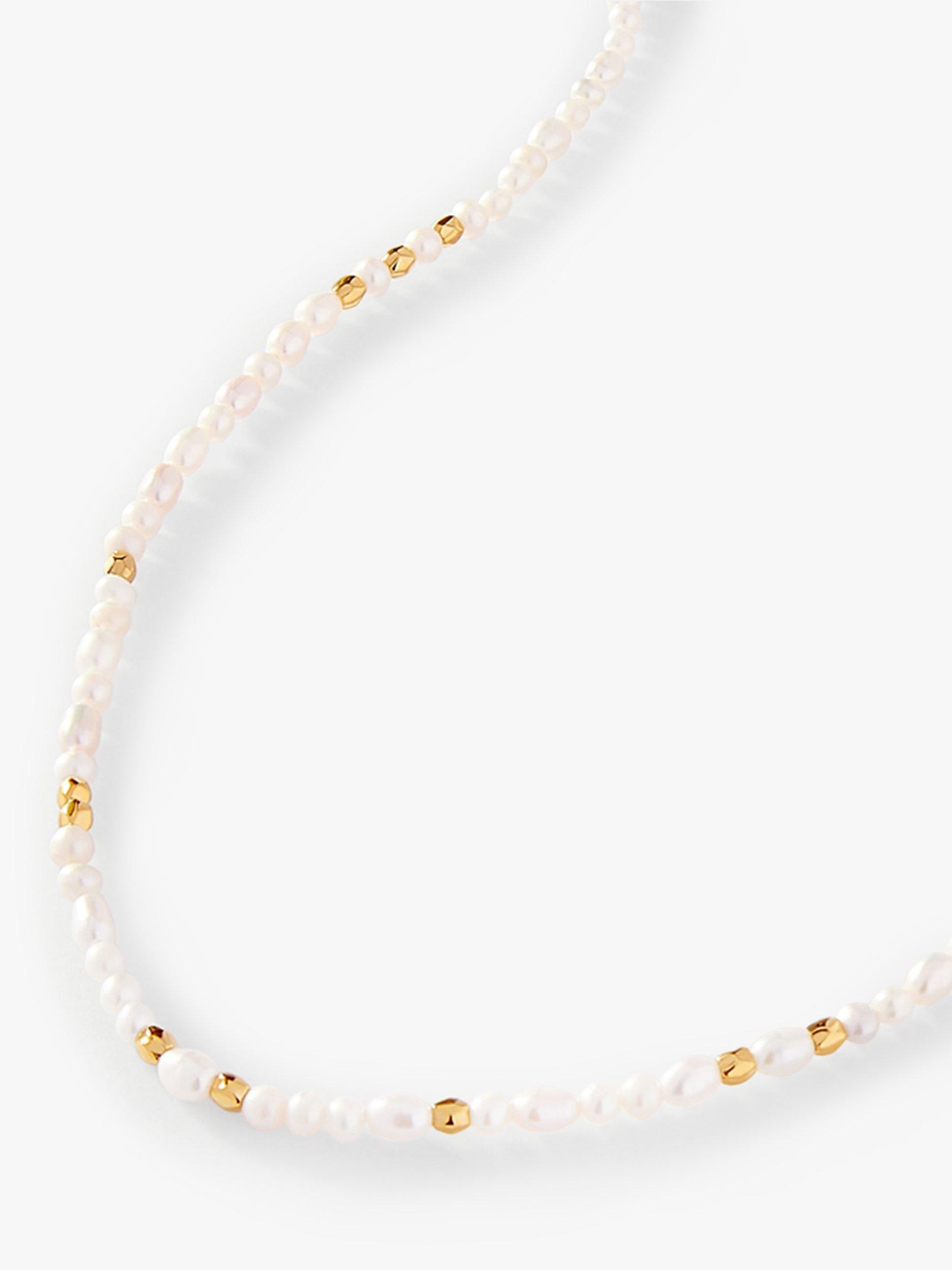 Product image 1 of 6, which shows Edge of Ember Summer Freshwater Pearl Beaded Necklace, Gold/Cream