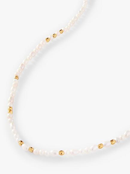 Edge of Ember Summer Freshwater Pearl Beaded Necklace, Gold/Cream, Gold/Cream