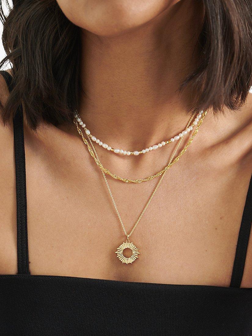 Product image 3 of 6, which shows Edge of Ember Summer Freshwater Pearl Beaded Necklace, Gold/Cream