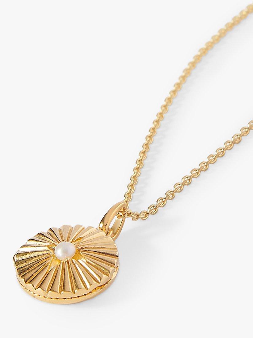 Product image 1 of 7, which shows Edge of Ember Freshwater Pearl Round Locket Necklace, Yellow Gold