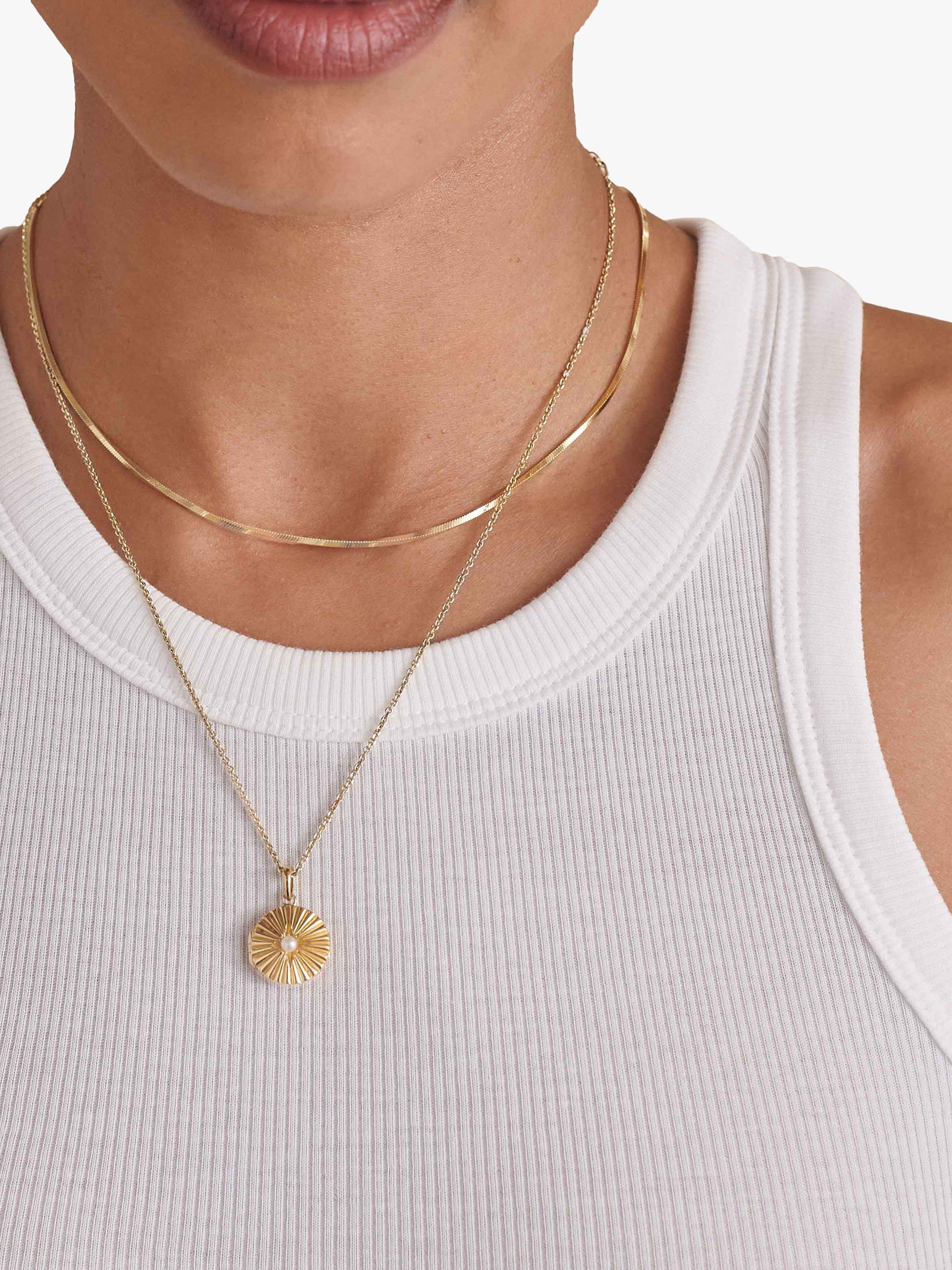 Product image 2 of 7, which shows Edge of Ember Freshwater Pearl Round Locket Necklace, Yellow Gold