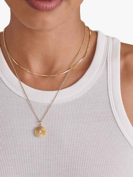 Edge of Ember Freshwater Pearl Round Locket Necklace, Yellow Gold - view 2, Yellow Gold