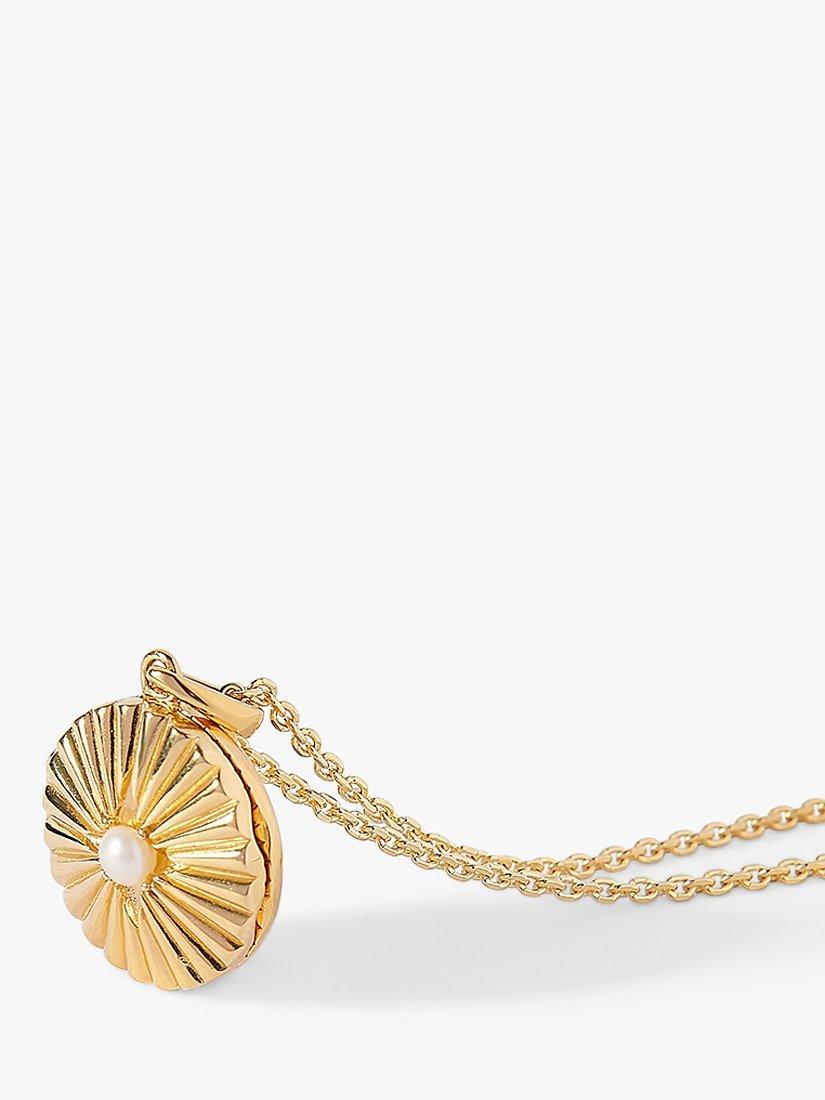 Product image 4 of 7, which shows Edge of Ember Freshwater Pearl Round Locket Necklace, Yellow Gold