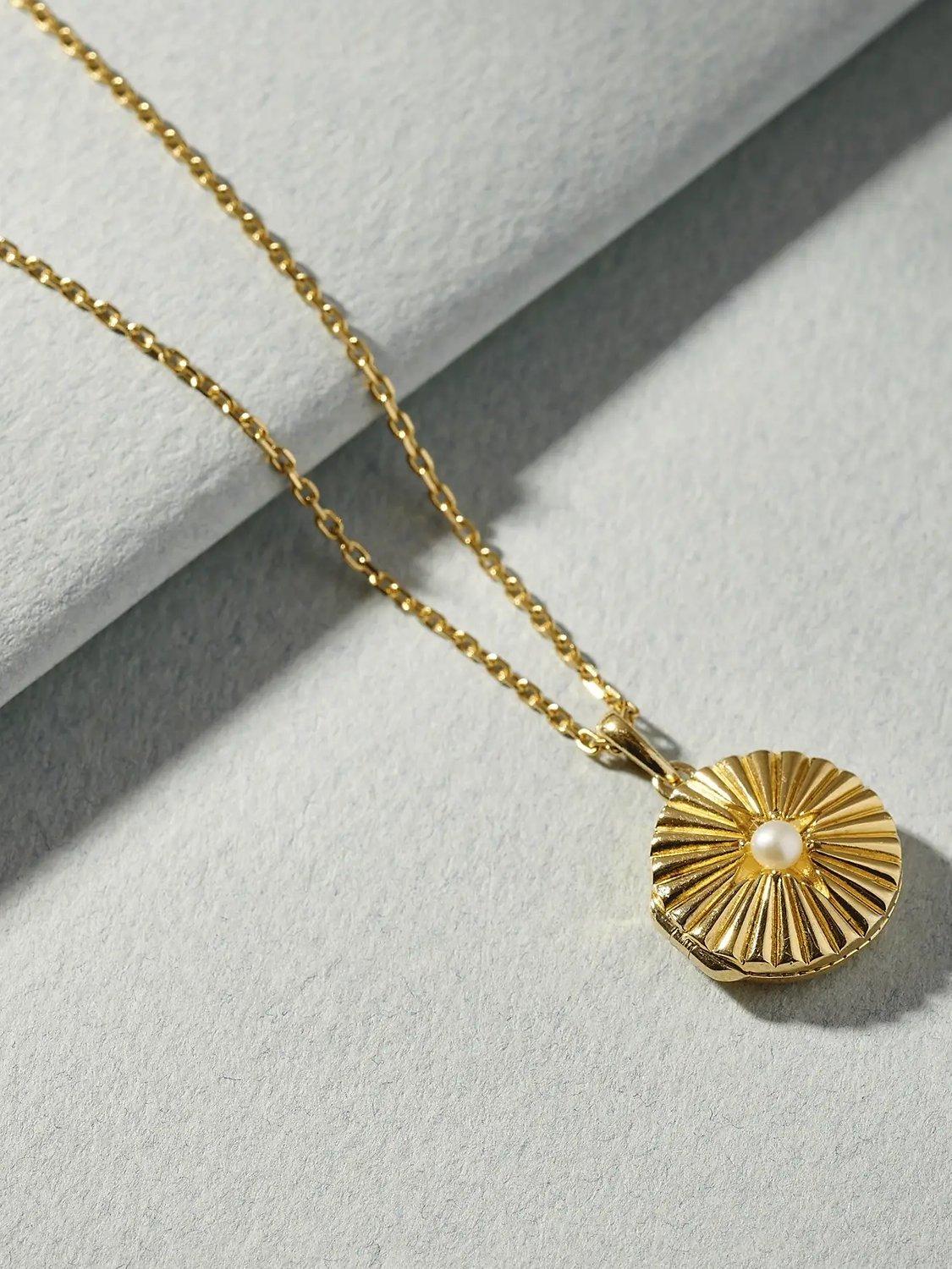 Product image 6 of 7, which shows Edge of Ember Freshwater Pearl Round Locket Necklace, Yellow Gold