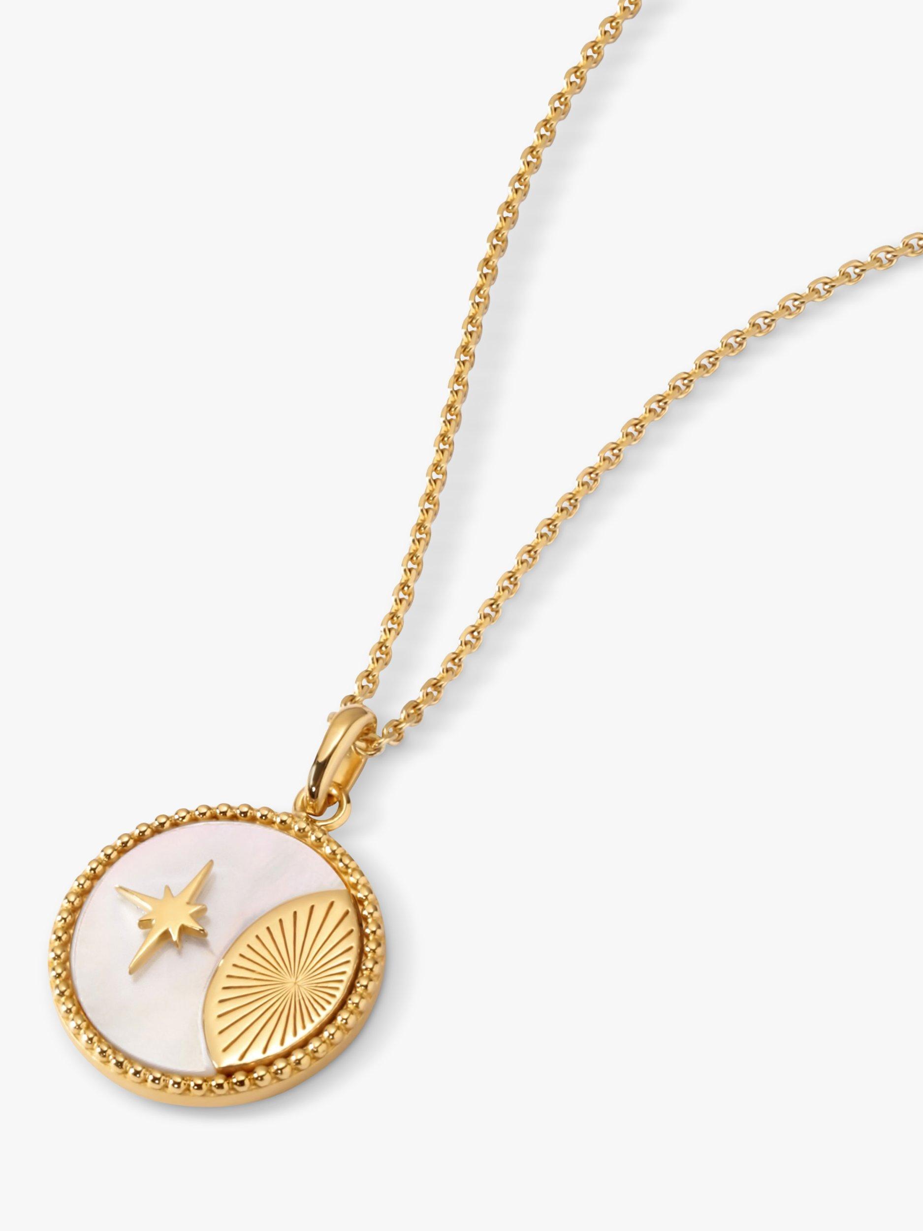 Product image 1 of 5, which shows Edge of Ember Solar Mother of Pearl Coin Pendant Necklace, Yellow Gold
