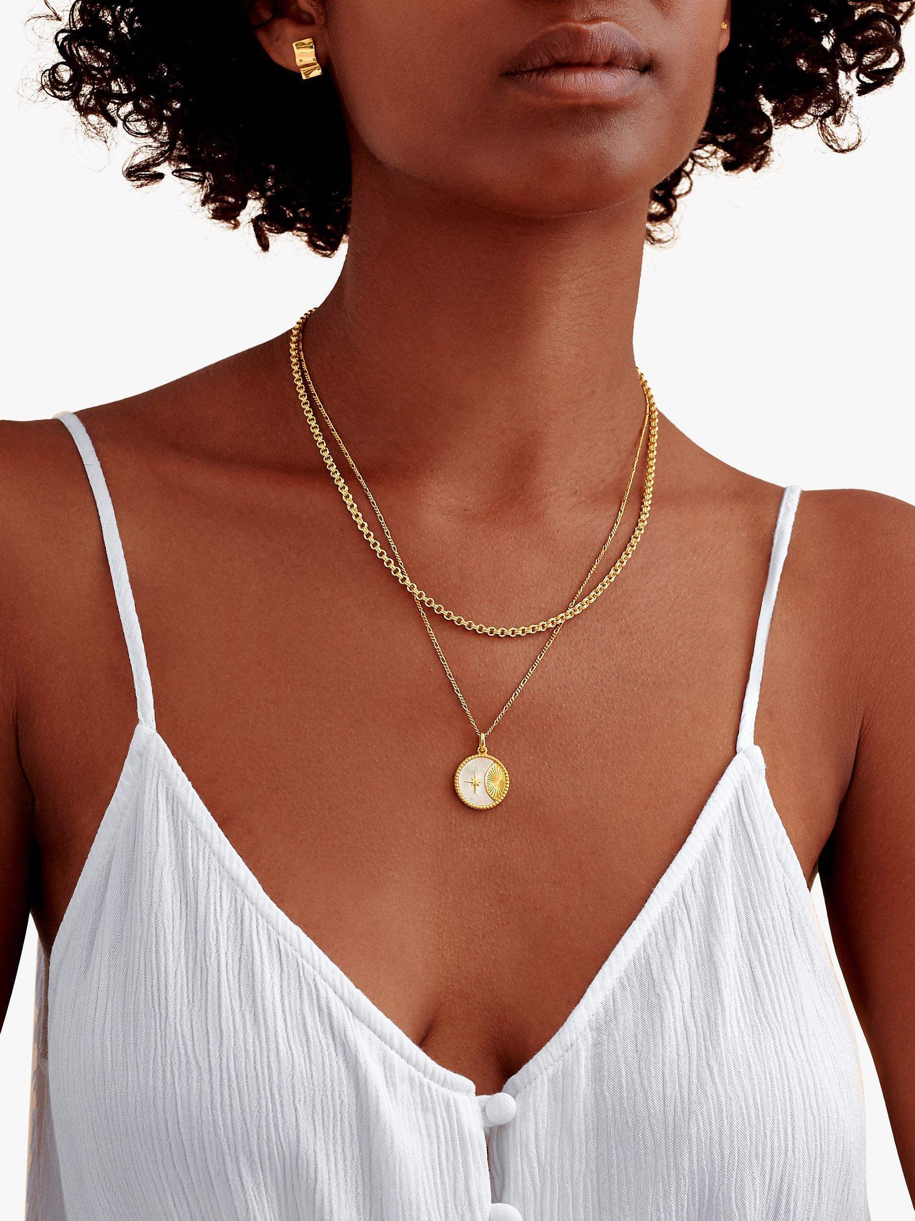 Product image 2 of 5, which shows Edge of Ember Solar Mother of Pearl Coin Pendant Necklace, Yellow Gold