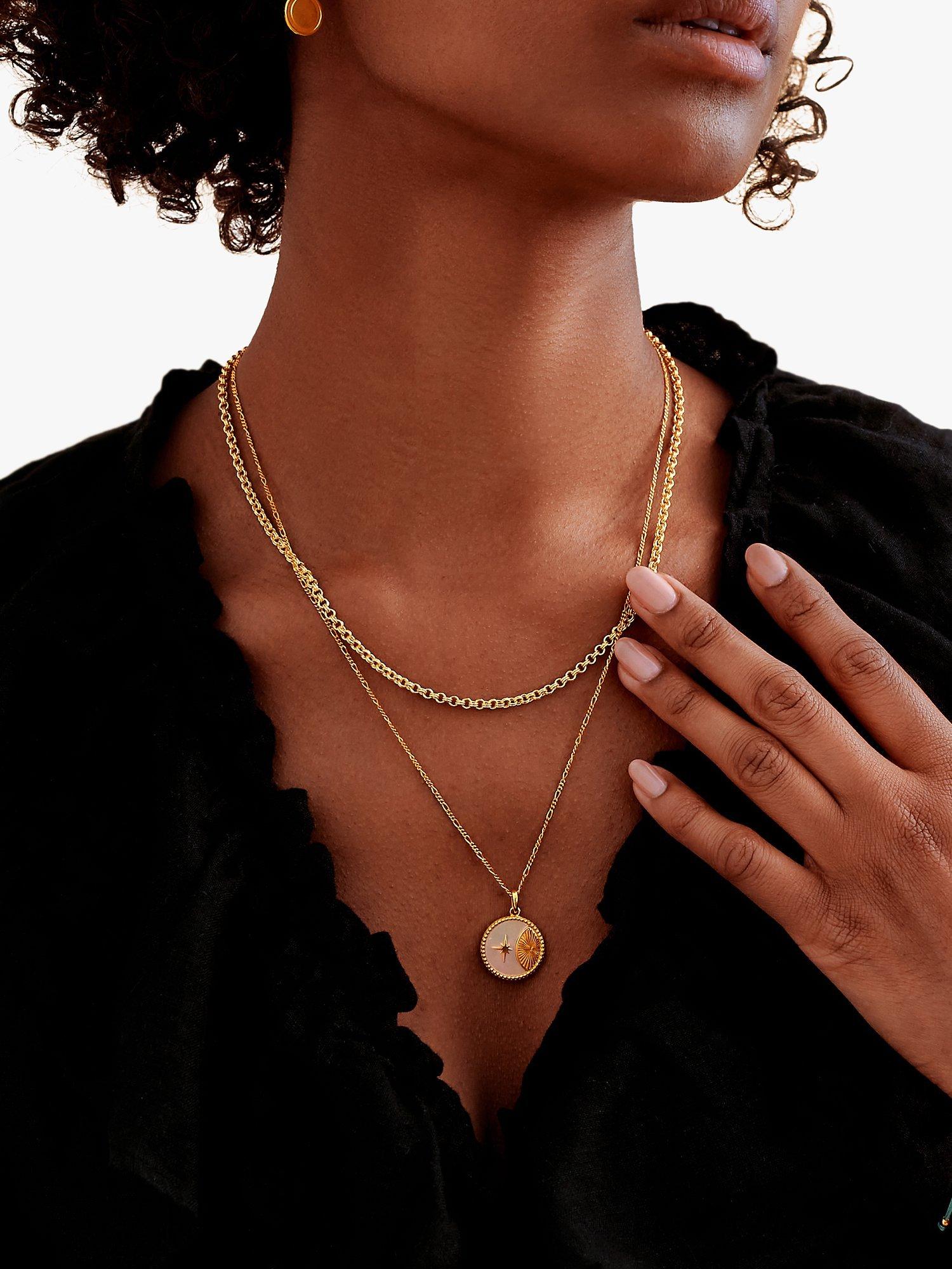 Product image 3 of 5, which shows Edge of Ember Solar Mother of Pearl Coin Pendant Necklace, Yellow Gold