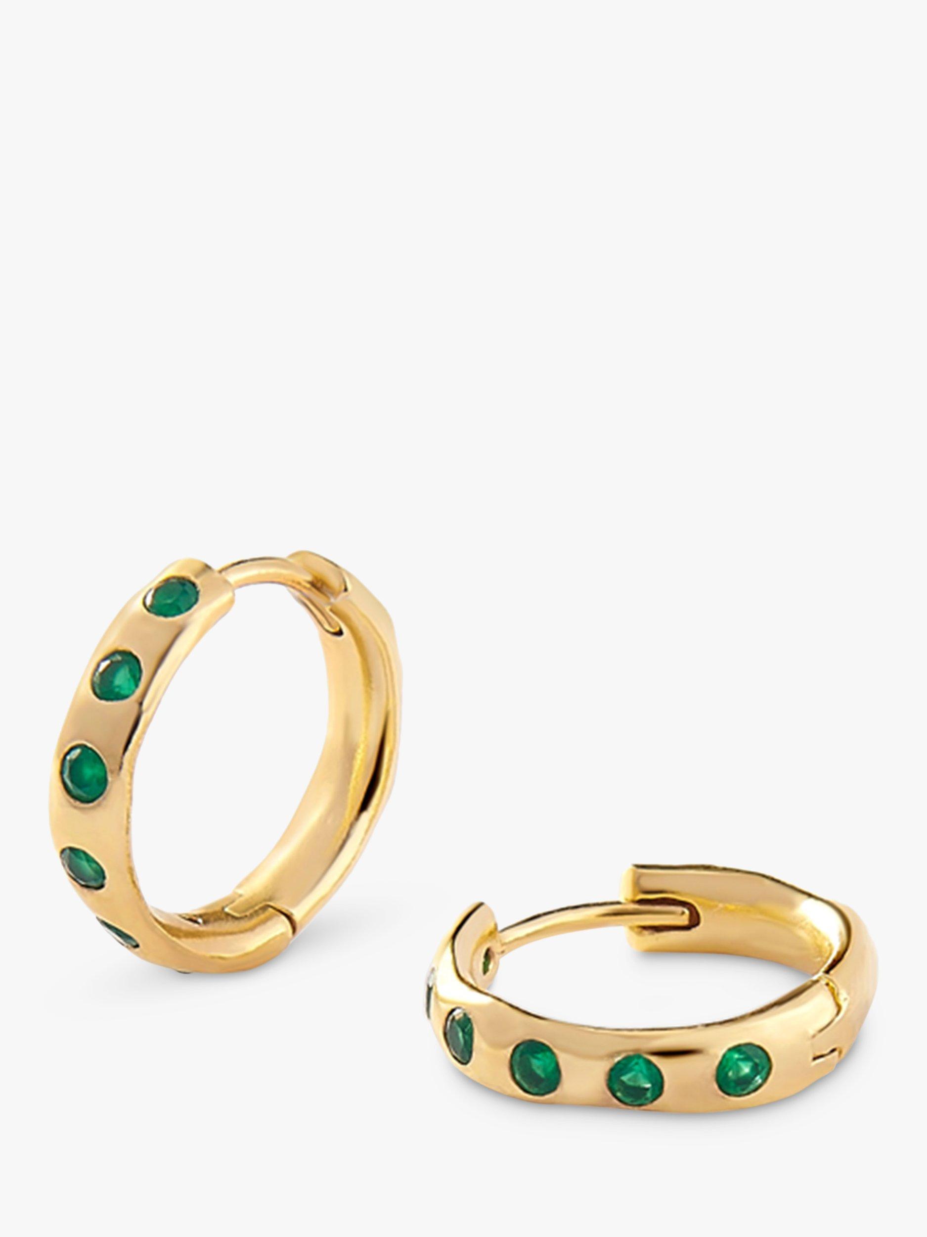Product image 1 of 7, which shows Edge of Ember Summer Gemstone Hoop Earrings, Green Onyx/Gold