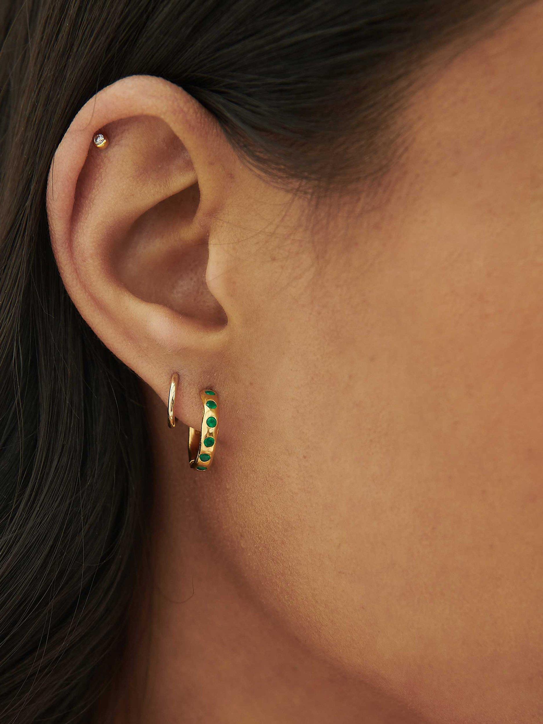 Product image 2 of 7, which shows Edge of Ember Summer Gemstone Hoop Earrings, Green Onyx/Gold