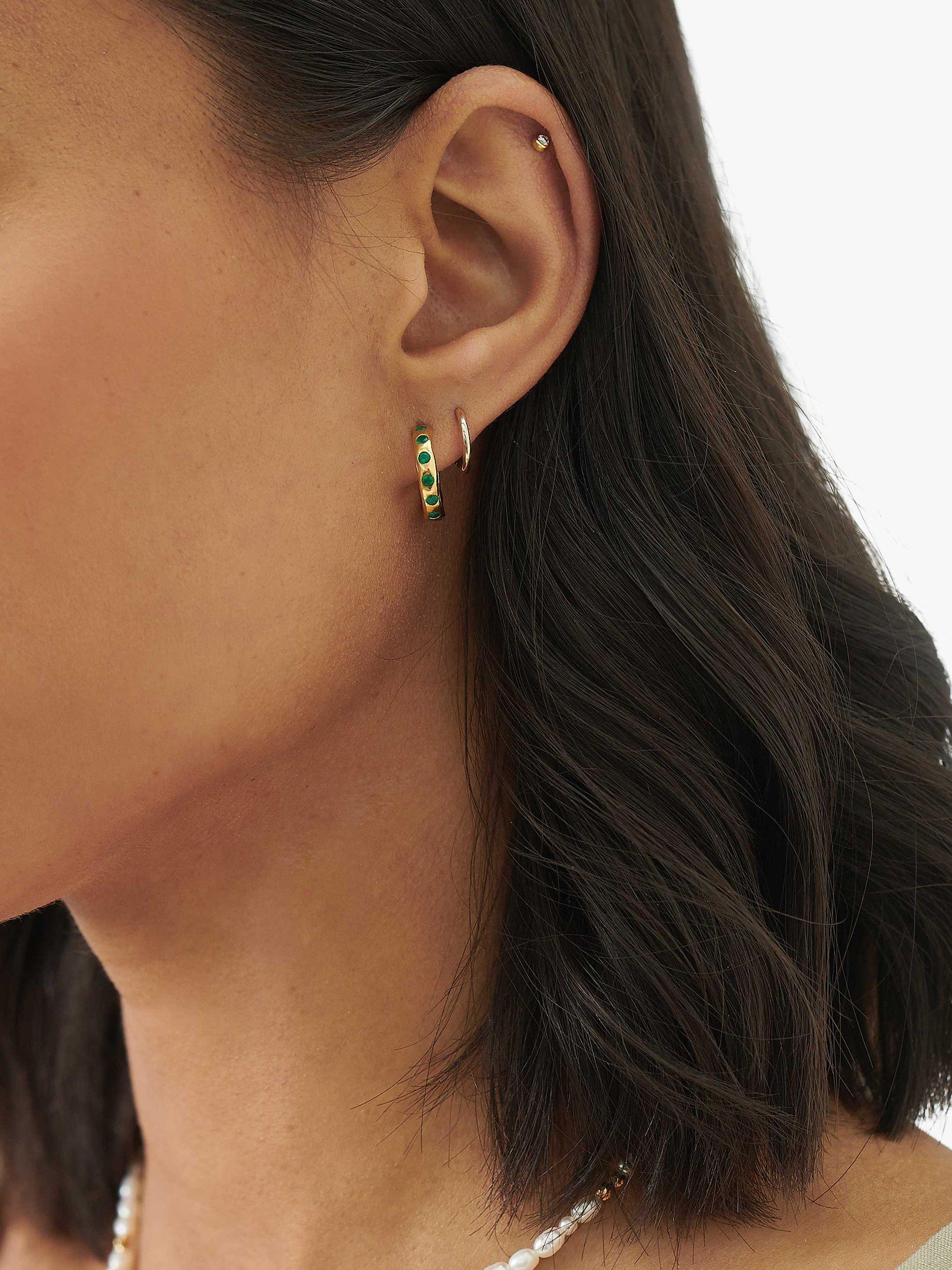 Product image 3 of 7, which shows Edge of Ember Summer Gemstone Hoop Earrings, Green Onyx/Gold