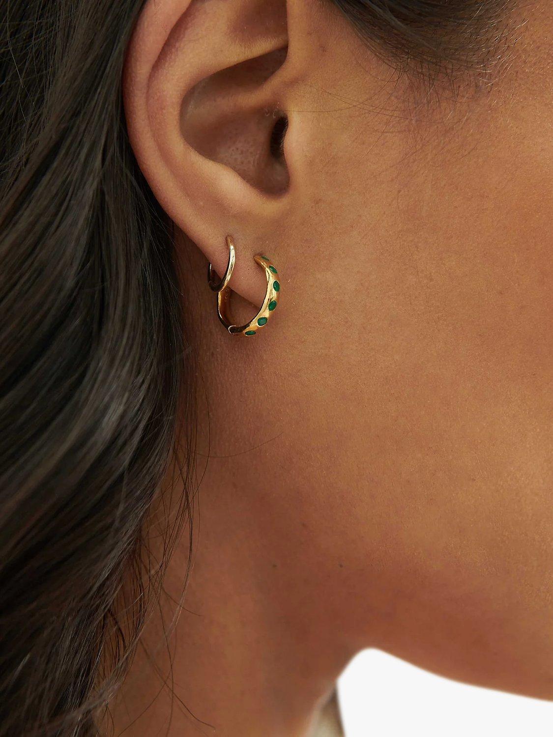Product image 4 of 7, which shows Edge of Ember Summer Gemstone Hoop Earrings, Green Onyx/Gold