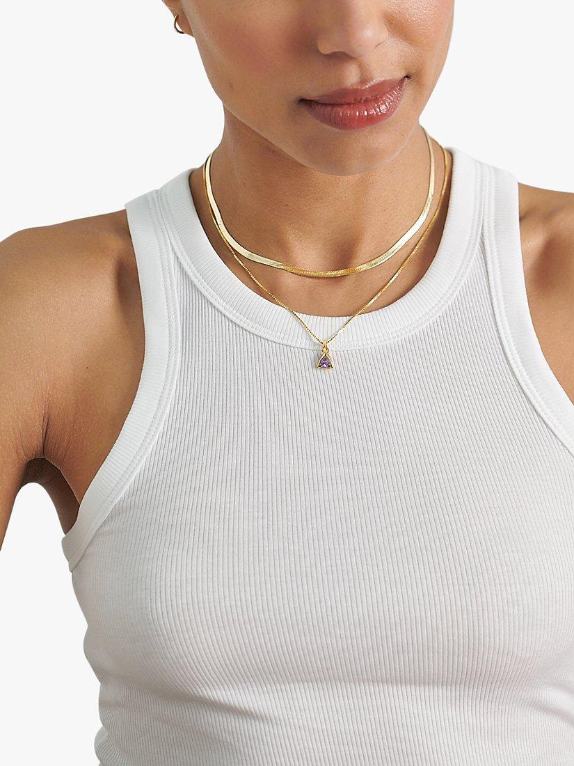 Product image 2 of 6, which shows Edge of Ember Triangle Birthstone Pendant Necklace, February Amethyst