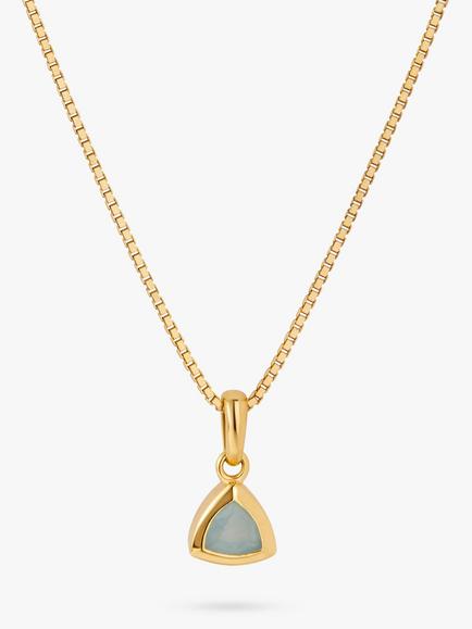 Edge of Ember Triangle Birthstone Pendant Necklace, March Aquamarine