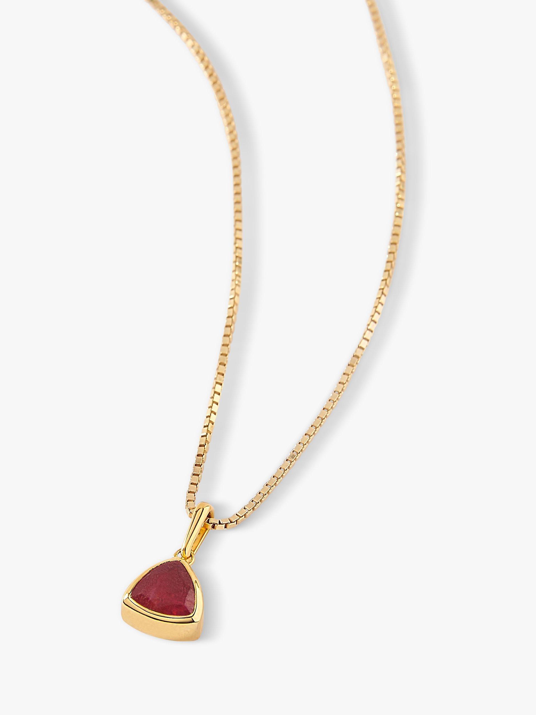 Product image 1 of 6, which shows Edge of Ember Triangle Birthstone Pendant Necklace, July Ruby