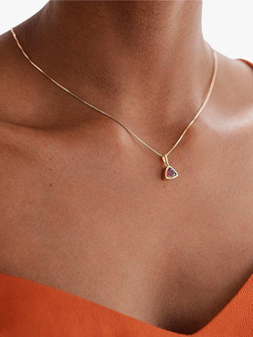 Product image 2 of 6, which shows Edge of Ember Triangle Birthstone Pendant Necklace, July Ruby