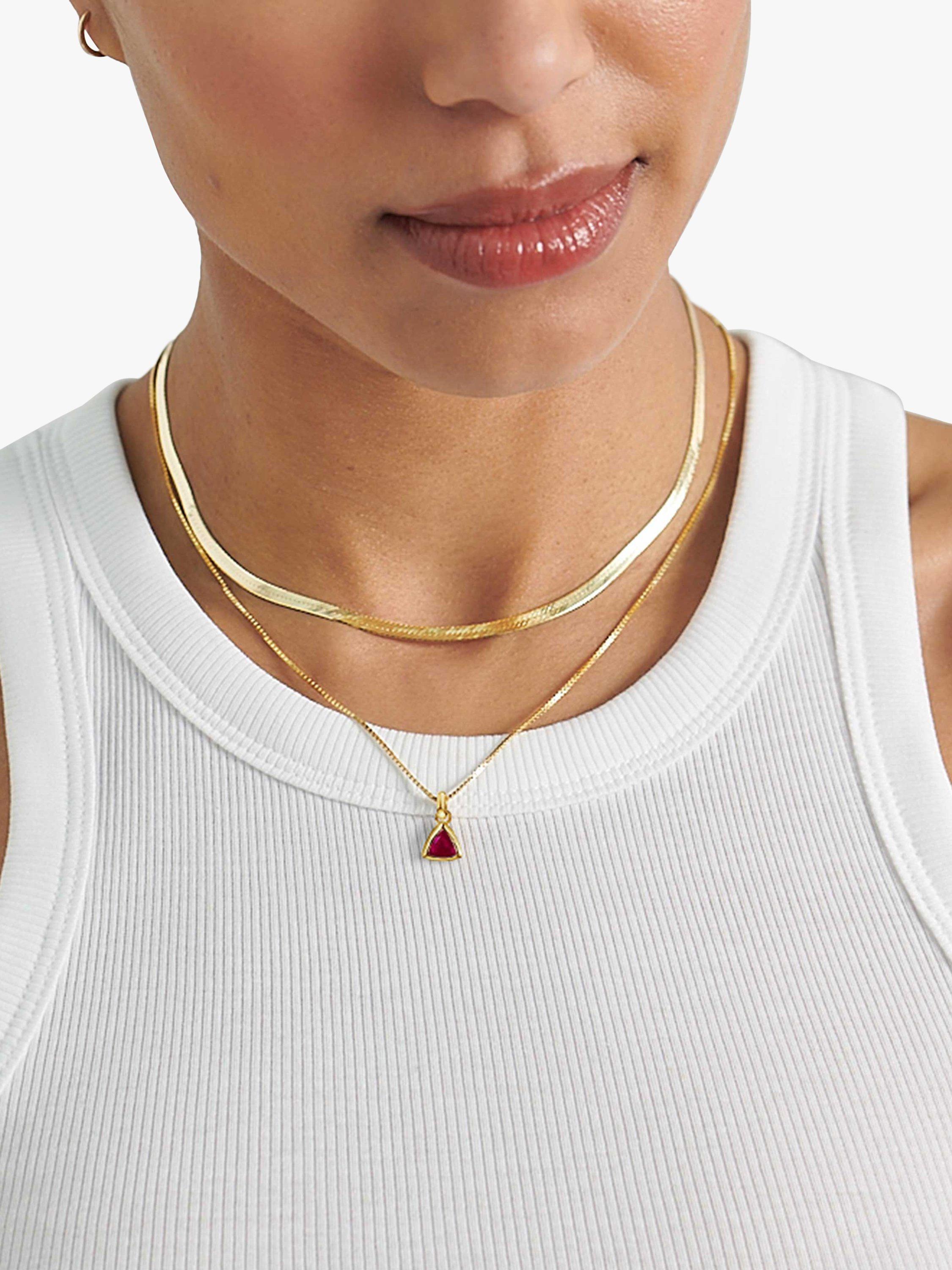 Product image 3 of 6, which shows Edge of Ember Triangle Birthstone Pendant Necklace, July Ruby