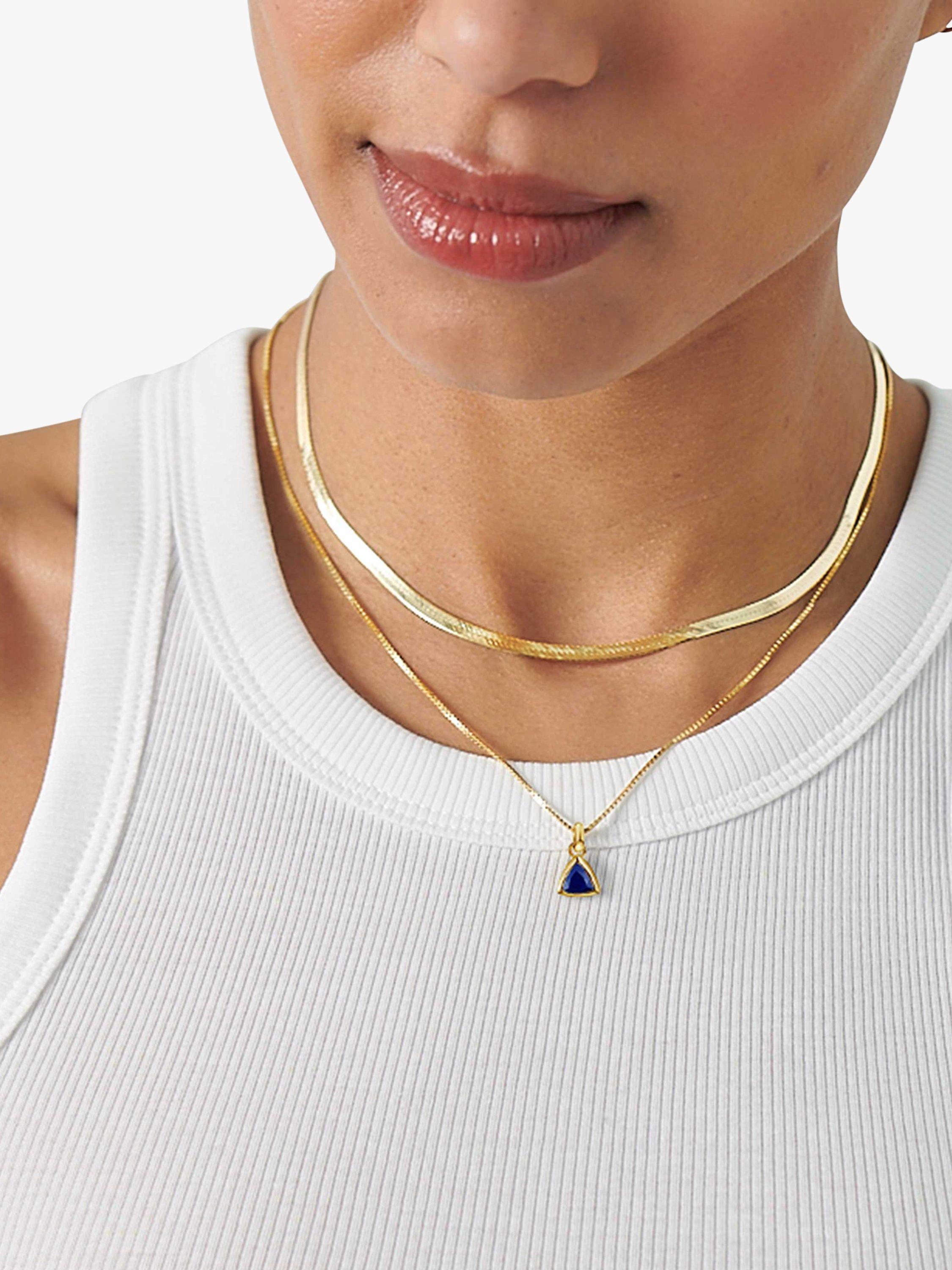 Product image 3 of 6, which shows Edge of Ember Triangle Birthstone Pendant Necklace, September Sapphire