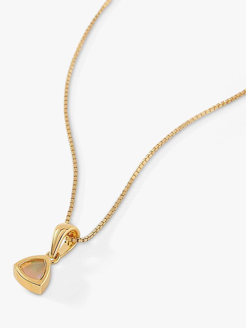 Product image 1 of 5, which shows Edge of Ember Triangle Birthstone Pendant Necklace, October Opal