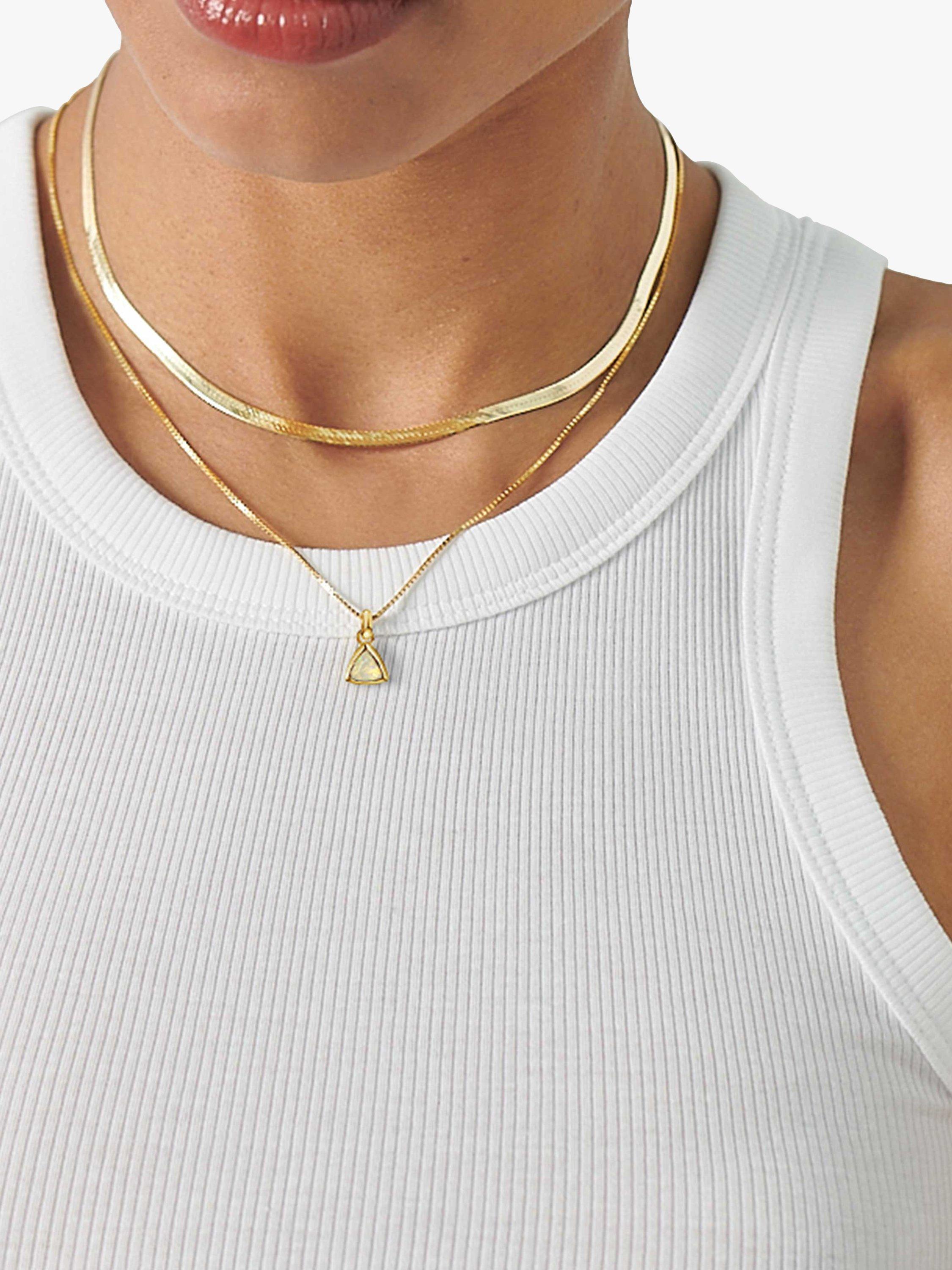 Product image 2 of 5, which shows Edge of Ember Triangle Birthstone Pendant Necklace, October Opal
