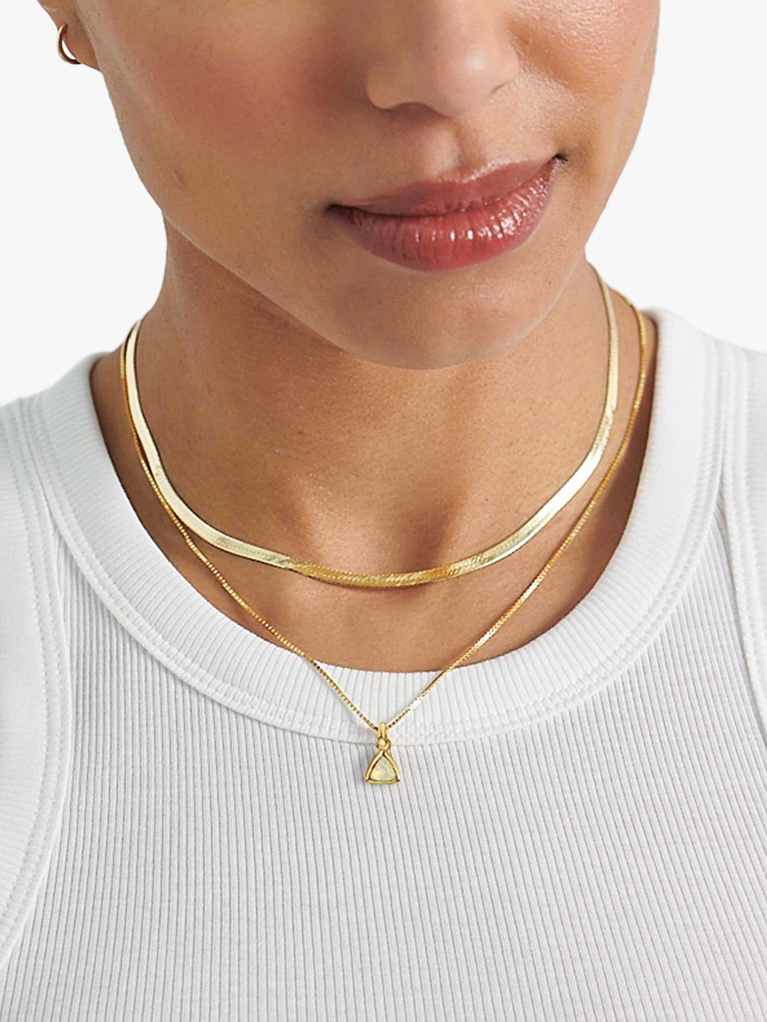 Product image 3 of 5, which shows Edge of Ember Triangle Birthstone Pendant Necklace, October Opal
