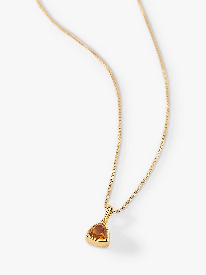Product image 1 of 5, which shows Edge of Ember Triangle Birthstone Pendant Necklace, November Citrine