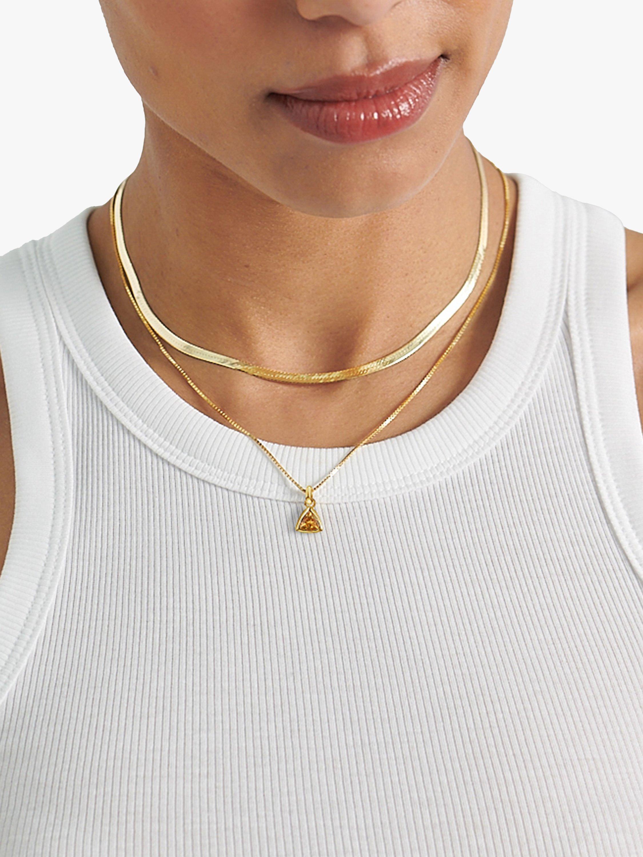Product image 2 of 5, which shows Edge of Ember Triangle Birthstone Pendant Necklace, November Citrine