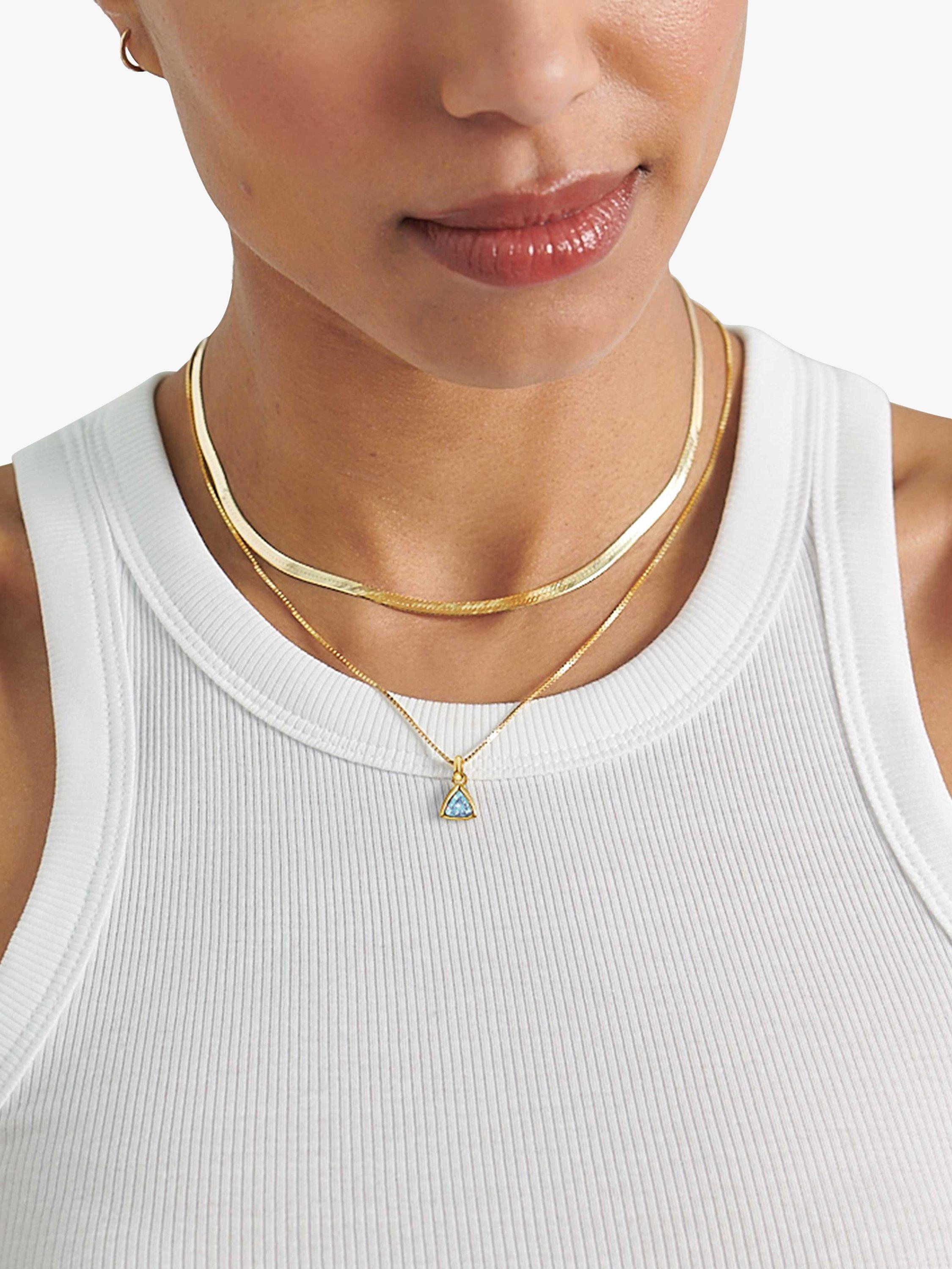 Product image 2 of 6, which shows Edge of Ember Triangle Birthstone Pendant Necklace, December Blue Topaz