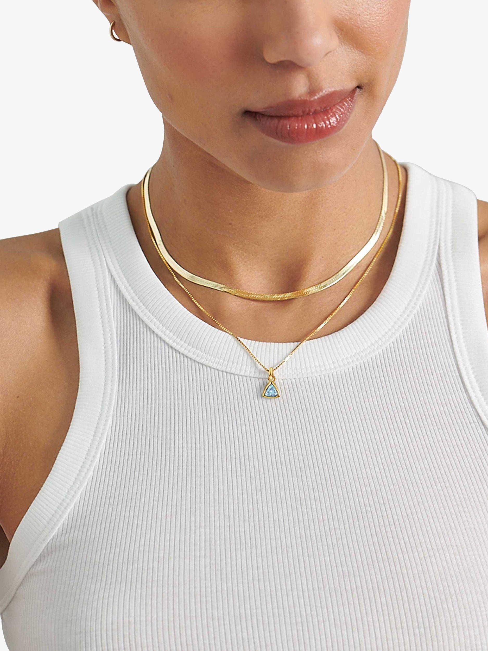 Product image 3 of 6, which shows Edge of Ember Triangle Birthstone Pendant Necklace, December Blue Topaz
