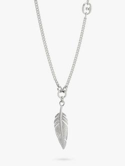 BARTLETT LONDON Men's Feather Pendant Necklace, Silver - view 2, Silver