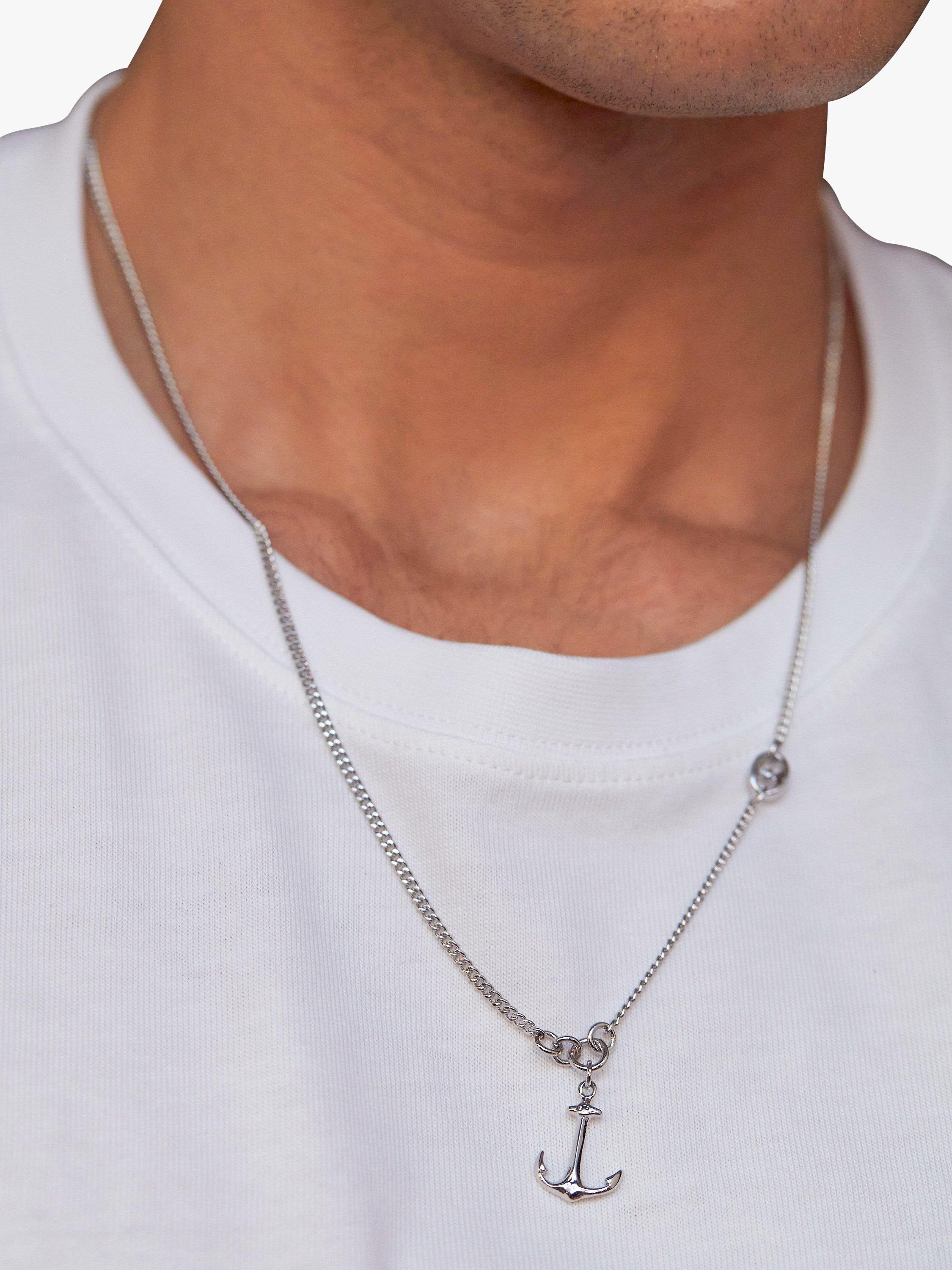 Product image 3 of 3, which shows BARTLETT LONDON Men's Anchor Pendant Necklace, Silver
