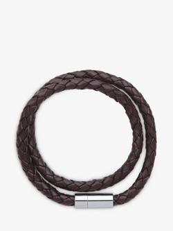 BARTLETT LONDON Men's Woven Leather Double Wrap Bracelet, Brown