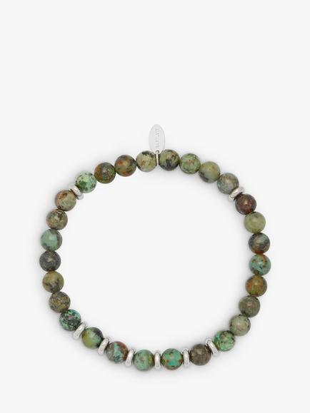 BARTLETT LONDON Men's Agate Beaded Bracelet, Green, Green