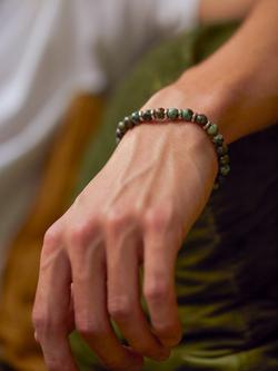 BARTLETT LONDON Men's Agate Beaded Bracelet, Green - view 2, Green