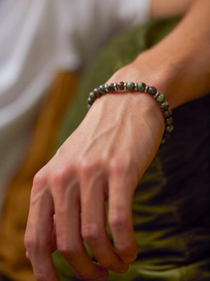 BARTLETT LONDON Men's Agate Beaded Bracelet, Green - view 2, Green