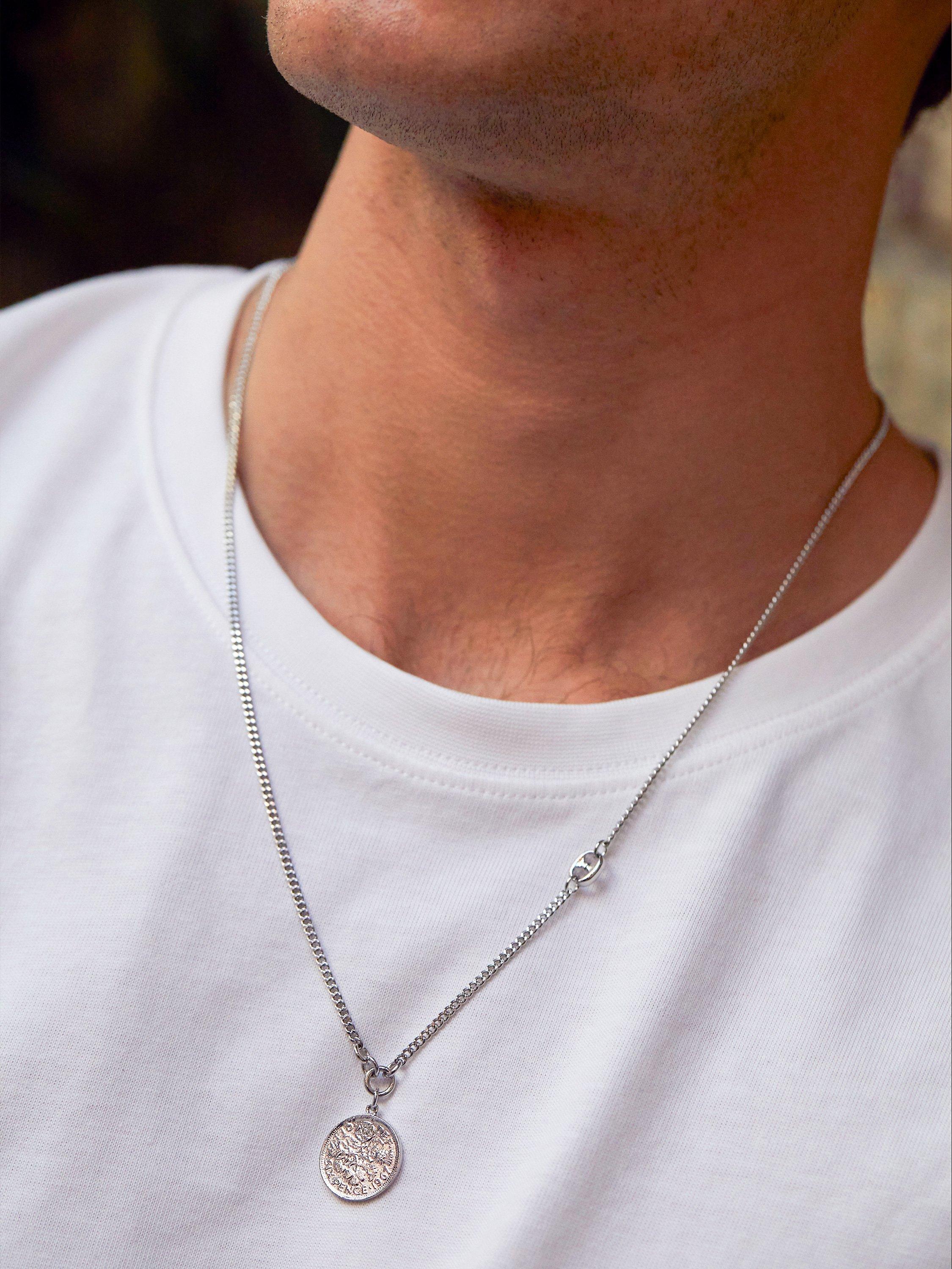 BARTLETT LONDON Men s Six Pence Coin Pendant Necklace Silver