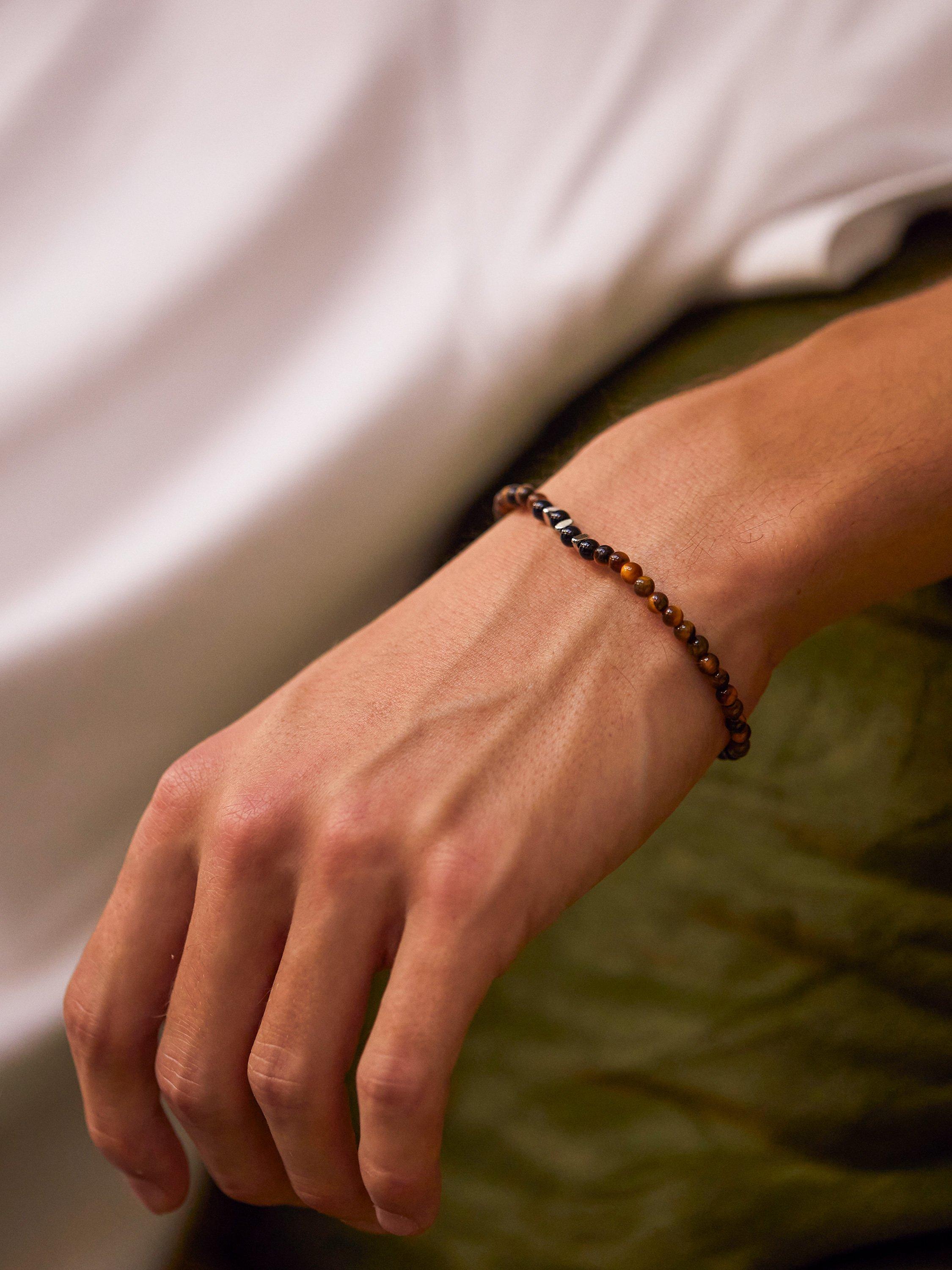 Product image 2 of 2, which shows BARTLETT LONDON Men's Onyx and Tiger's Eye Beaded Bracelet, Brown/Black