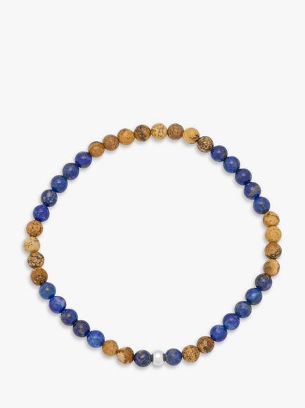 BARTLETT LONDON Men's Lapis Lazuli and Jasper Beaded Bracelet, Blue/Brown, Blue/Brown