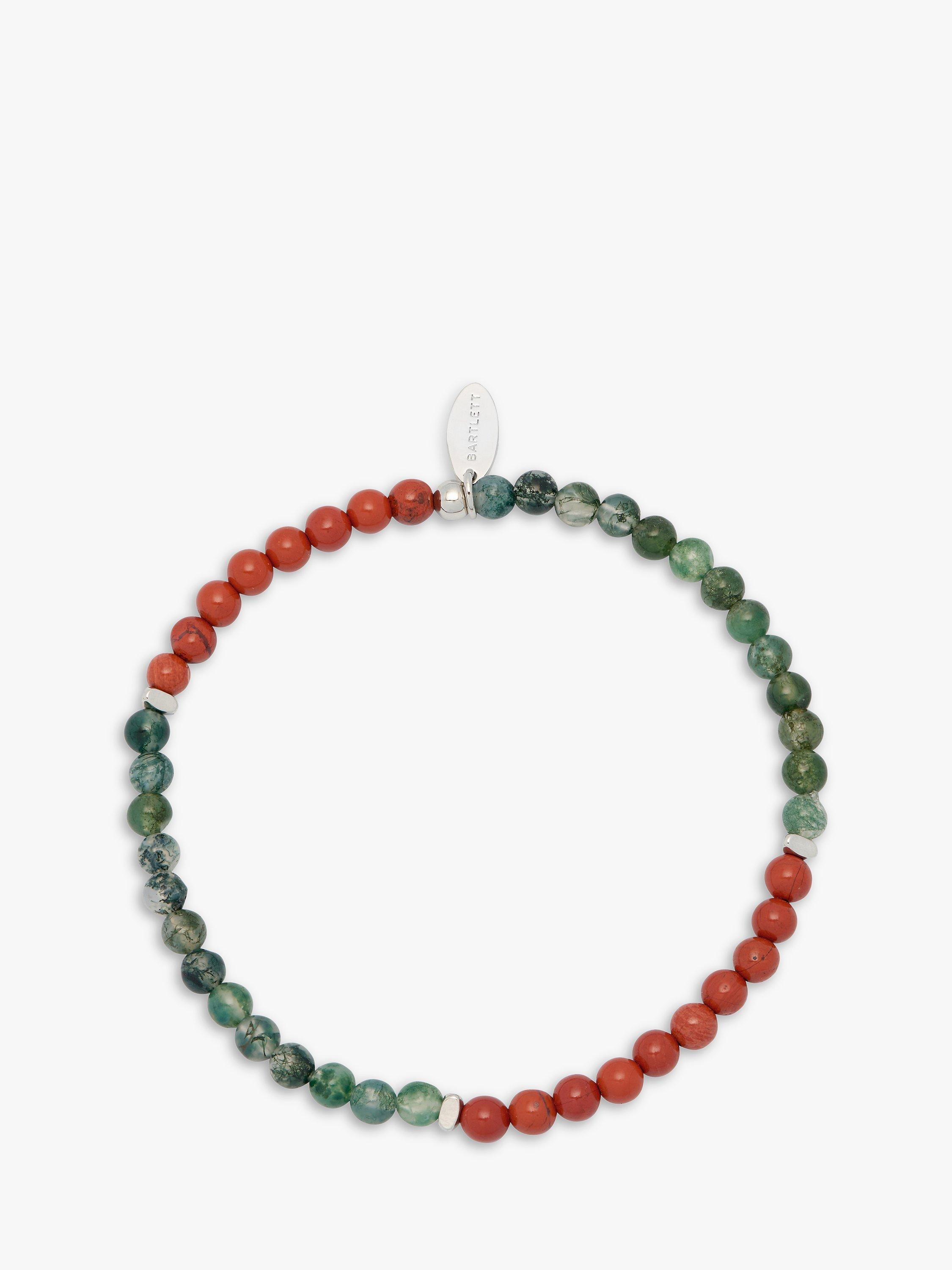 Product image 1 of 2, which shows BARTLETT LONDON Men's Agate and Jasper Beaded Bracelet, Orange/Green