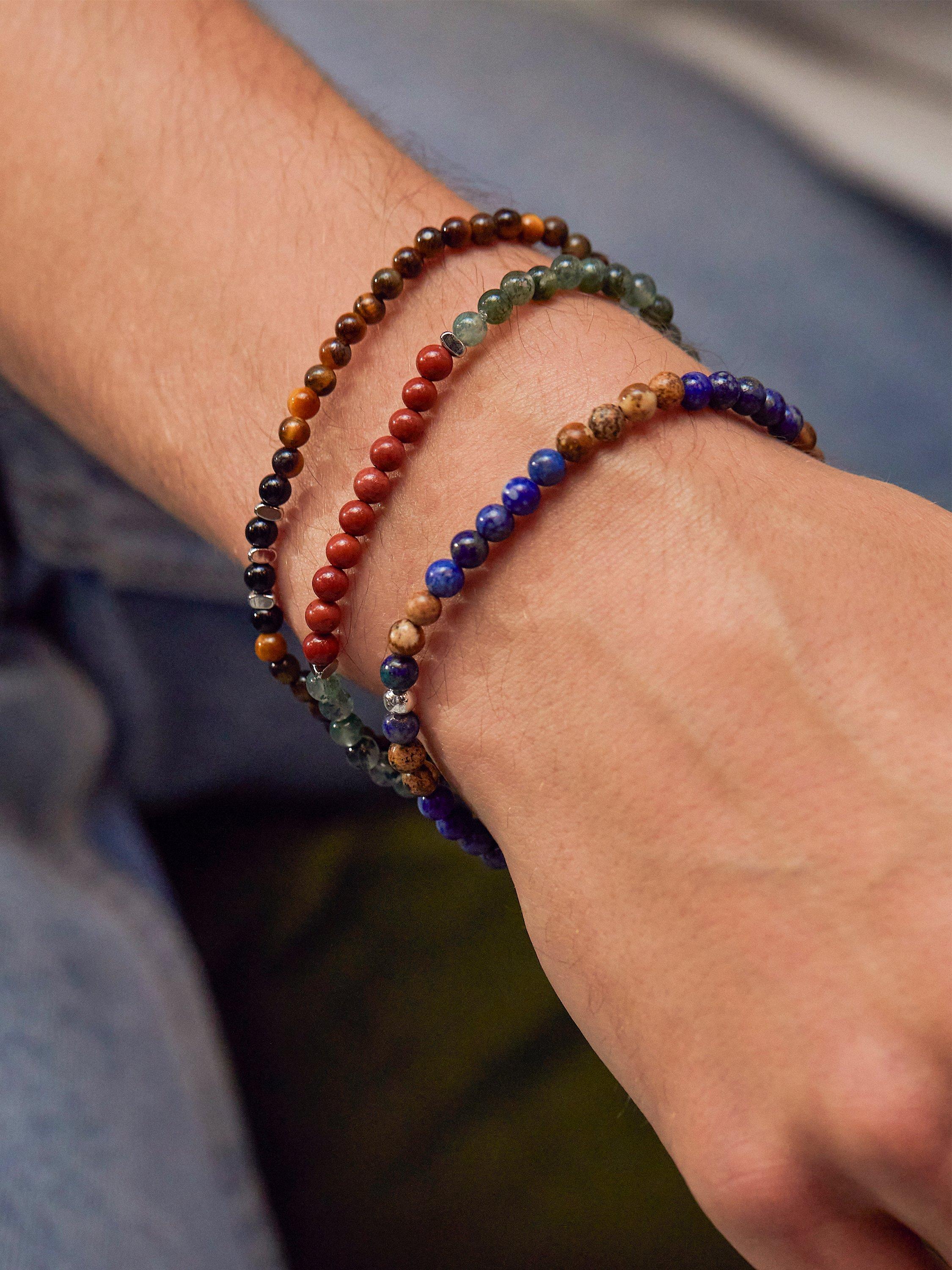 Product image 2 of 2, which shows BARTLETT LONDON Men's Agate and Jasper Beaded Bracelet, Orange/Green