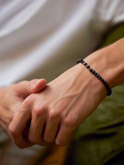 BARTLETT LONDON Men's Lava Rock Beaded Bracelet, Brown - view 2, Brown