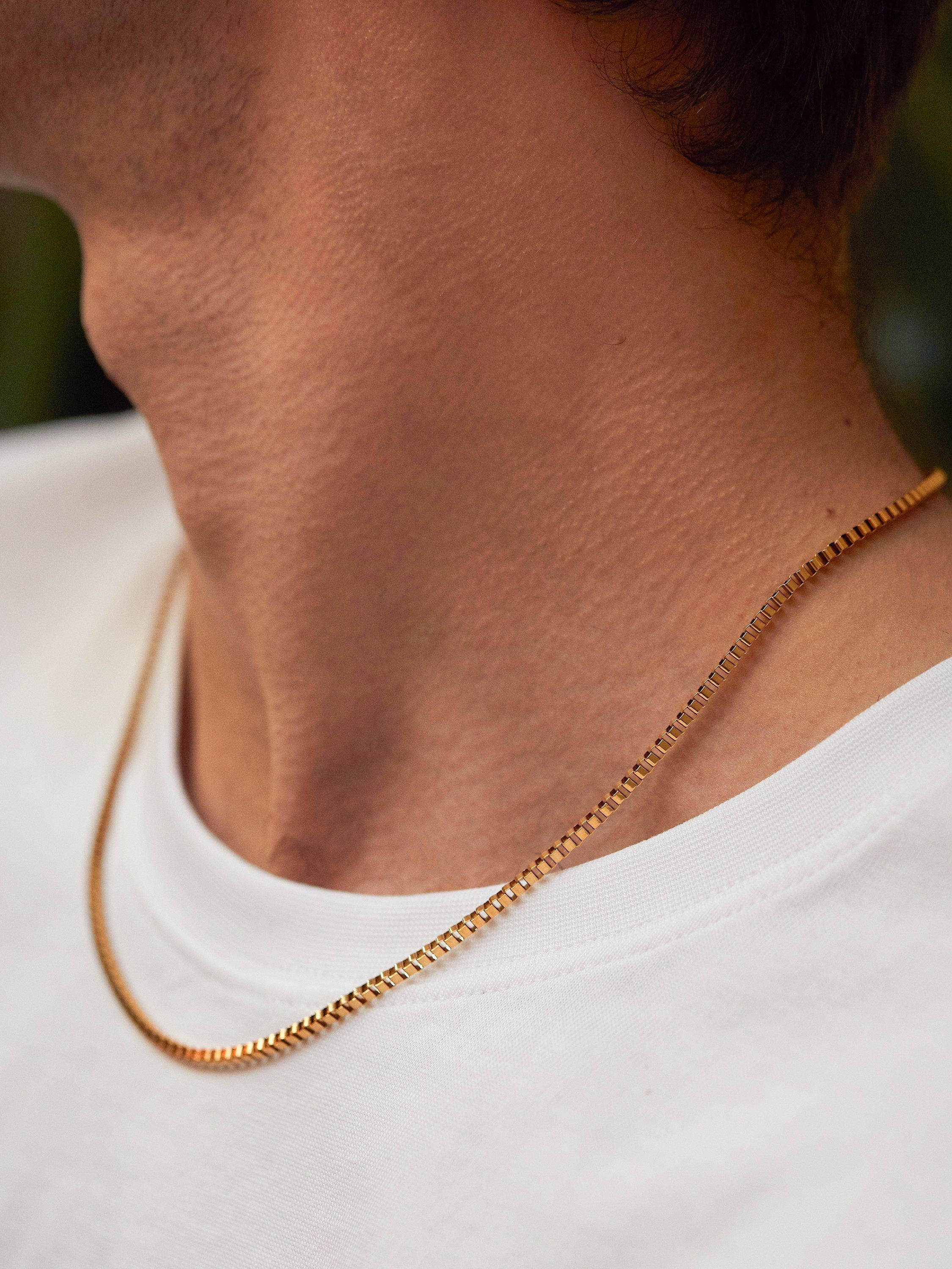 Product image 3 of 4, which shows BARTLETT LONDON Men's Box Chain Necklace, Gold